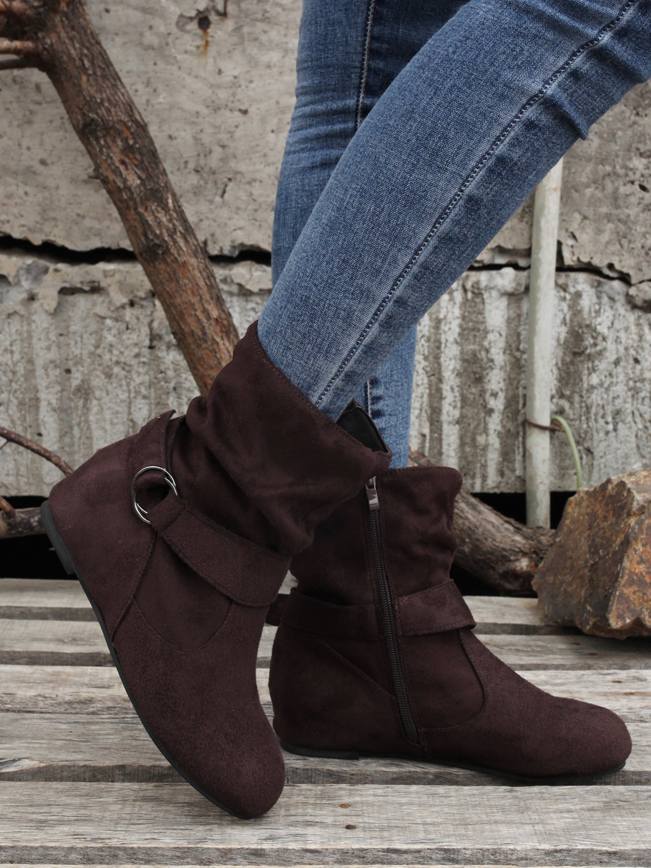 Ankle Boots Round Toe Buckle Belt Side Zipper Boots - Trendy Attic Store01