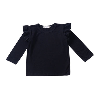 Multicolor Cotton Ruffle Sleeve T-Shirt for Girls