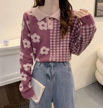 New Polo Doll Collar Cropped Knitted Sweater Top