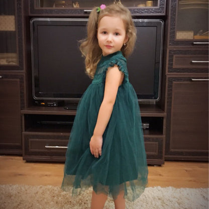 Girls' Summer Dress with Ruffled Sleeves and Tulle