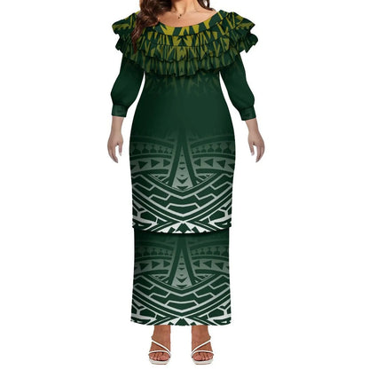 Plus Size Women Hawaiian Print Full Sleeve Long Dress