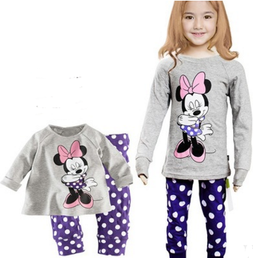 Purple Minnie Princess Cotton Long Sleeve Set for Girls