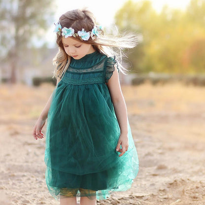 Girls' Summer Dress with Ruffled Sleeves and Tulle