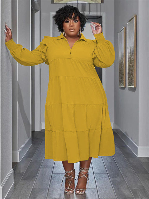 Plus Size Women's Elegant Maxi Dress with Long Sleeves