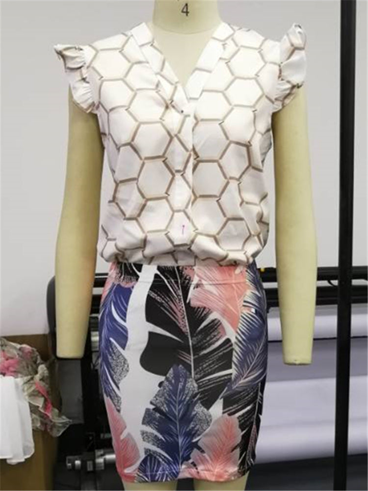 New Floral Print V-Neck Sleeveless Blouse for Women
