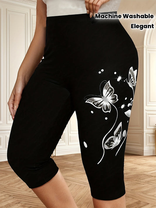 Women's Elegant Butterfly Print Capri Leggings