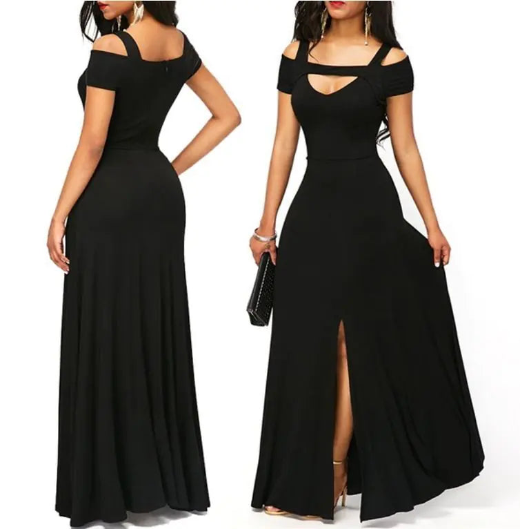 Plus Size V-Neck Off-Shoulder Maxi Dress