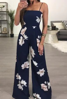 Summer Floral Backless Jumpsuit with Tie Straps
