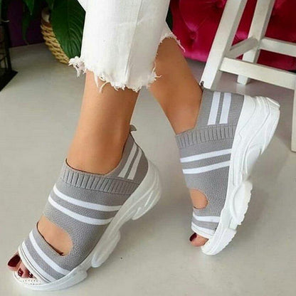 Knitted Women's Sandals with Wedge Platform and Peep Toe