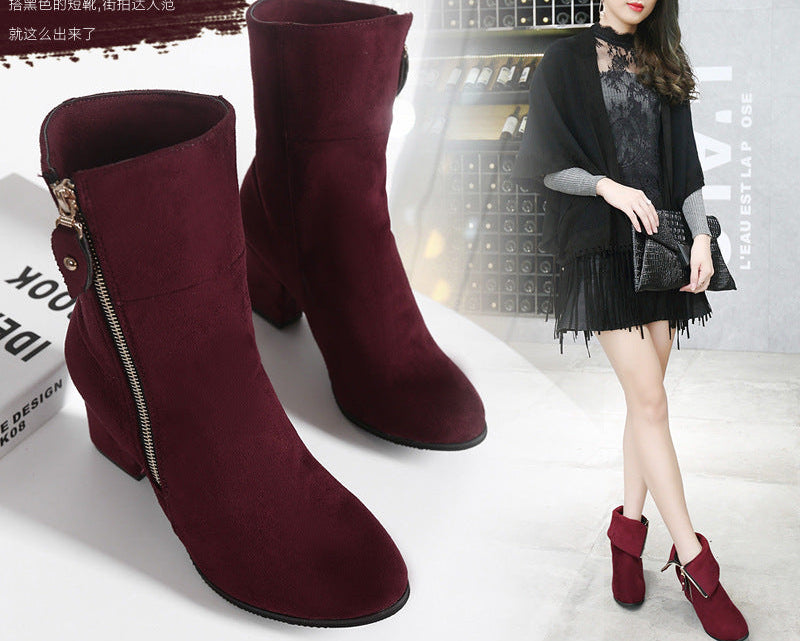 New Women's Short Suede Boots - High Heel, Two Wear