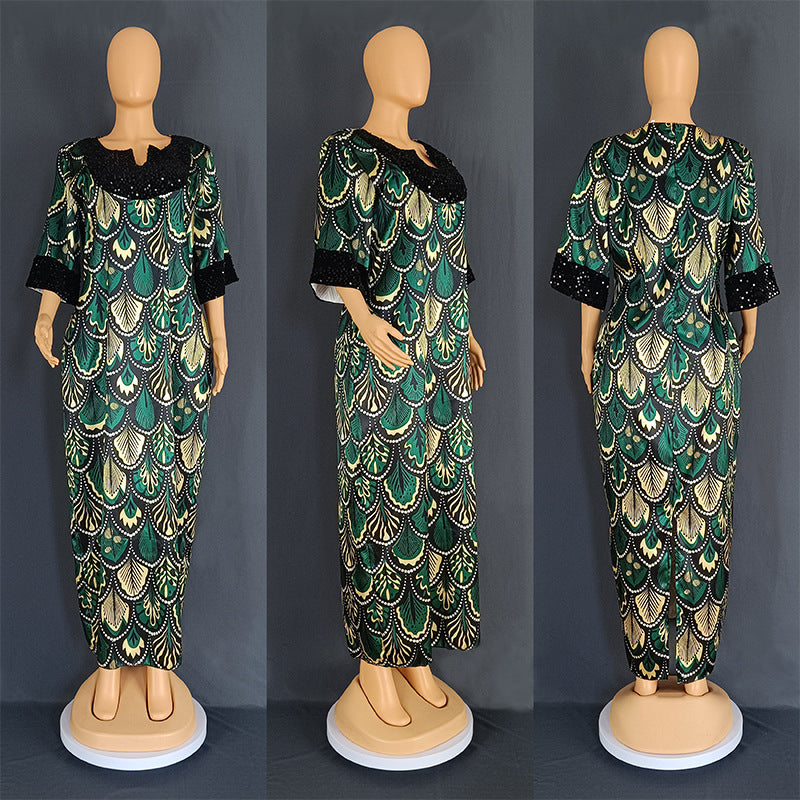 Plus Size Women's Long Satin Sequin Gown Dress