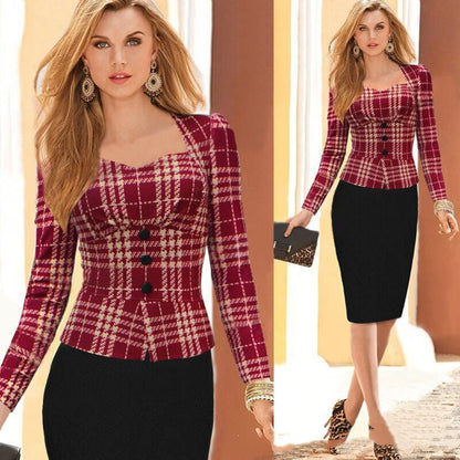 Houndstooth Two-Piece Slim Pencil Dress