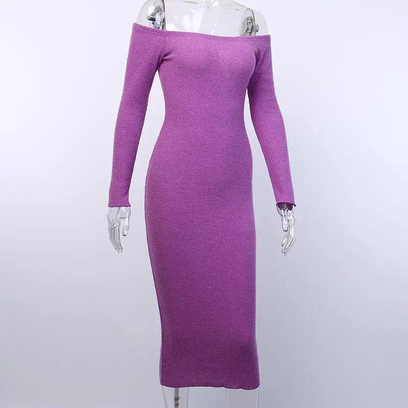 Off-Shoulder Long Sleeve Bodycon Dress for Women