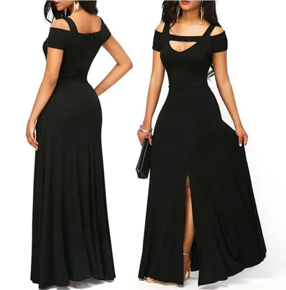 Plus Size V-Neck Off-Shoulder Maxi Dress