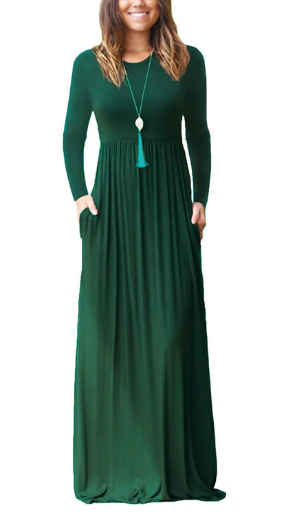 Women's Casual Long Sleeve Elastic Waist Dress