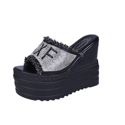 Wedge Heel Platform Sandals and Rhinestone Slippers