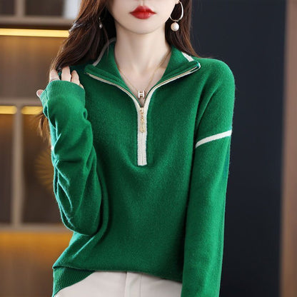 Casual Knitted Zipper Neck Sweater