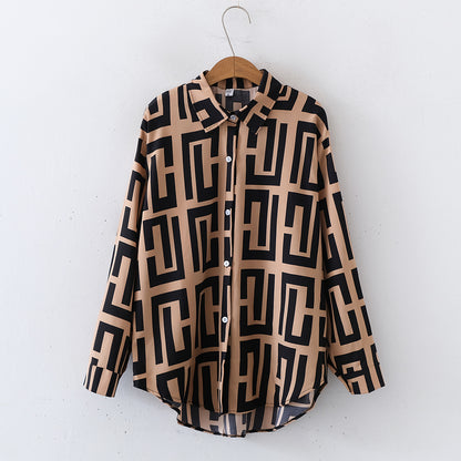 Fashion Floral Print Loose Long Sleeve Shirt for Women