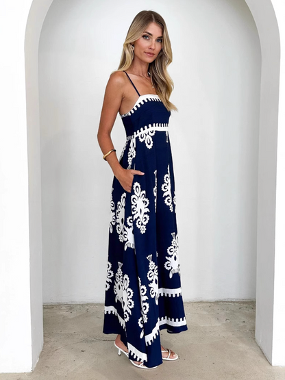 Geometric Print Sling Dress Women
