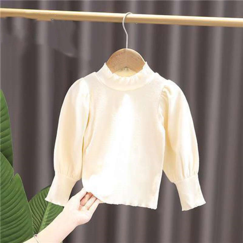 Girls' Stand Collar Long Sleeve Puff Sleeve Top