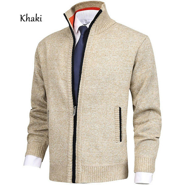 Men's Solid Knit Cardigan Sweater with Collar