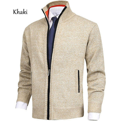 Men's Solid Knit Cardigan Sweater with Collar