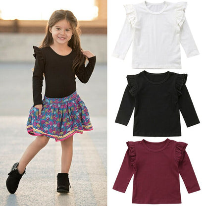 Multicolor Cotton Ruffle Sleeve T-Shirt for Girls