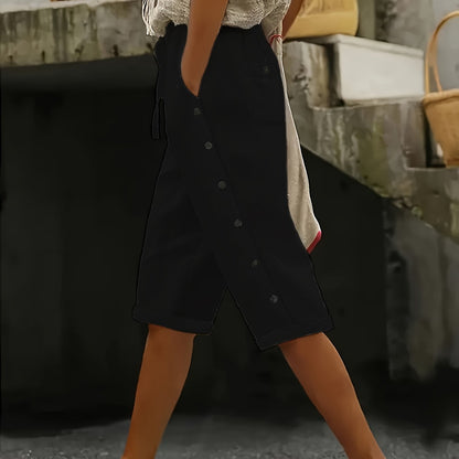 Plus Size Women's Casual Button Pants with Pockets