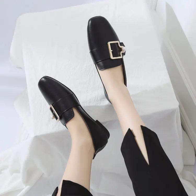Fashionable Slip-On Women's Flats with Square Buckle