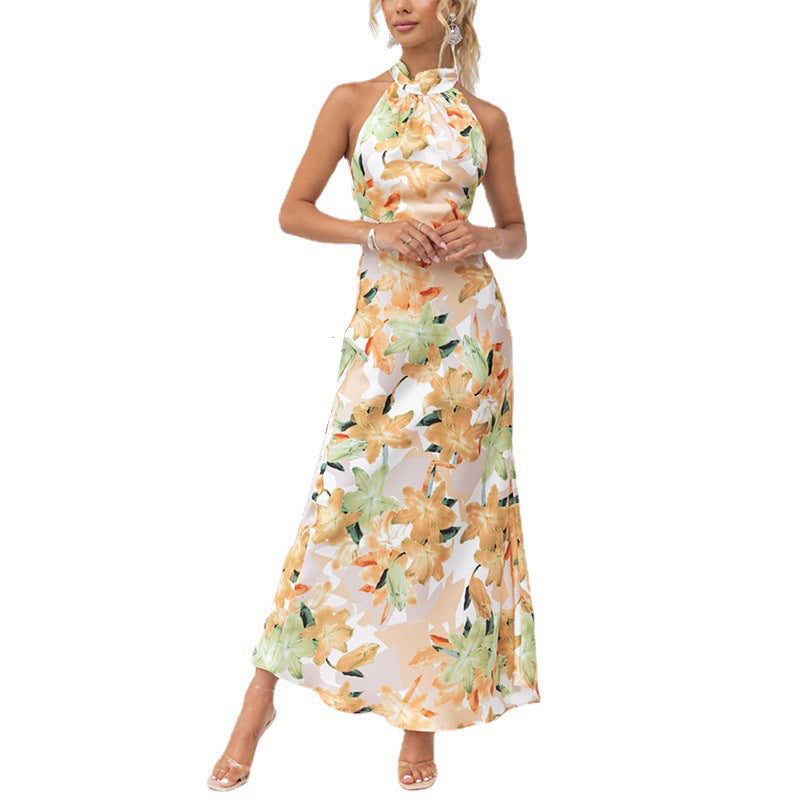 2023 Women's Silk Floral Print Maxi Dress