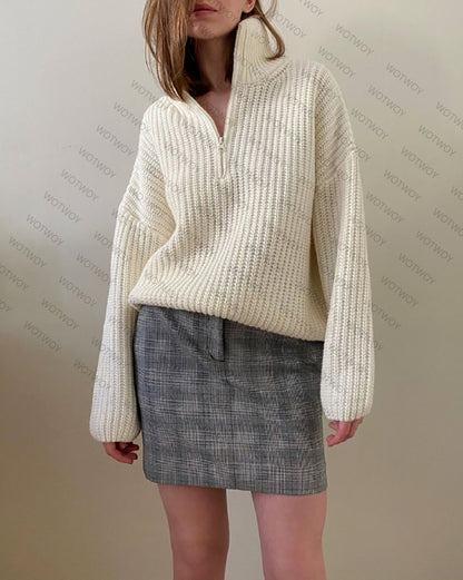Women's Thick Casual Zipper Lapel Knit Sweater