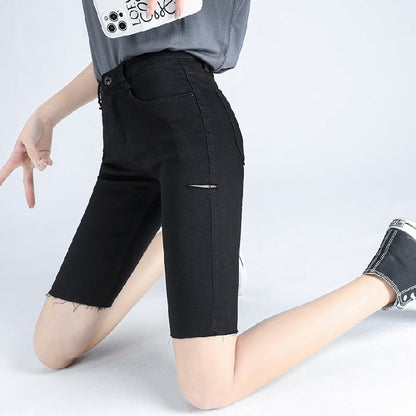 Trendy Women's Tight-Fitting Denim Five-Point Pants