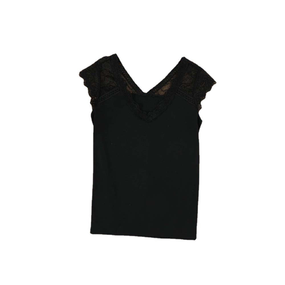 Women's Lace Knit Vest Top - European Style V-Neck T-Shirt