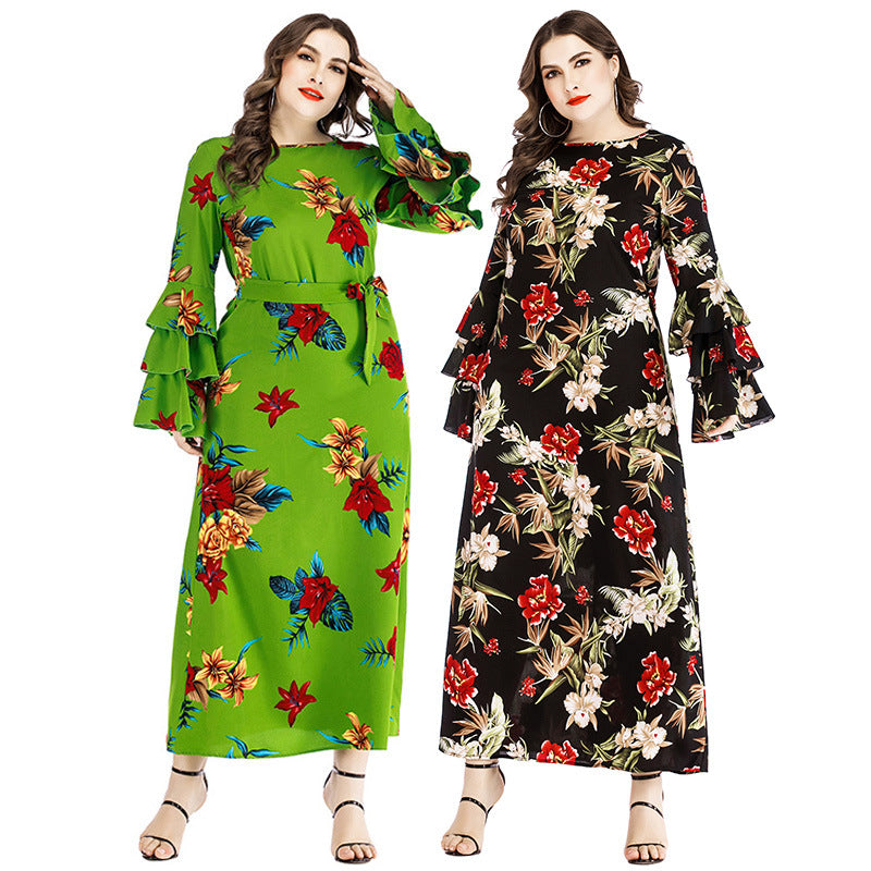 Plus Size Women's Dress with Ruffled Sleeves