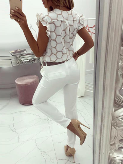 New Floral Print V-Neck Sleeveless Blouse for Women