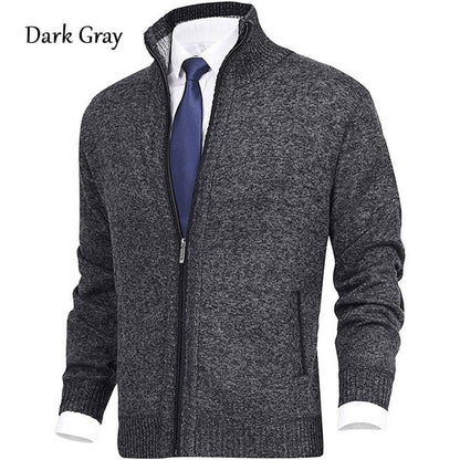 Men's Solid Knit Cardigan Sweater with Collar