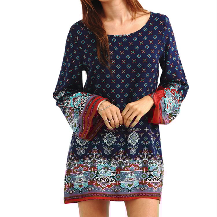 Plus Size Loose Sleeve Floral Print Dress