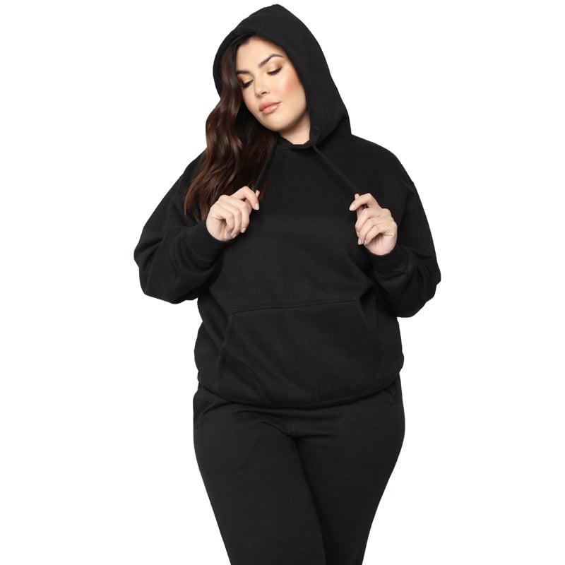 Plus Size Casual Solid Color Hooded Sweater Set