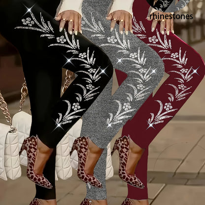 Plus Size Rhinestone Pattern Leggings