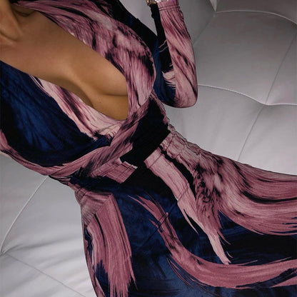 Winter Women's Long Sleeve V-Neck Irregular Dress