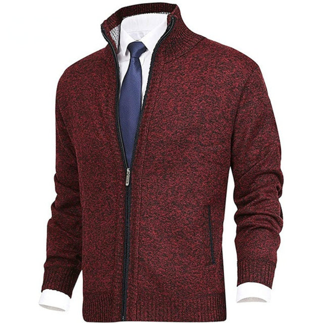 Men's Solid Knit Cardigan Sweater with Collar