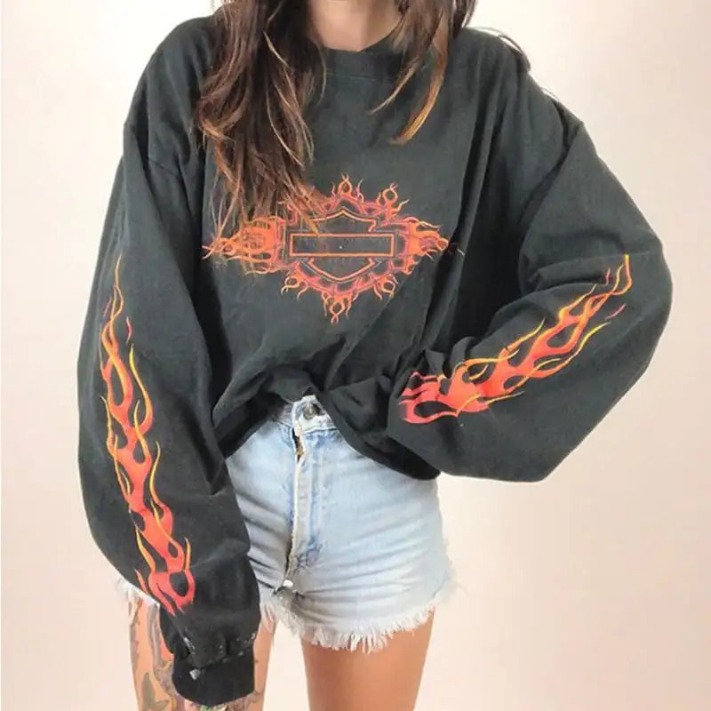 Women's Round Neck Printed Long Sleeve Sweater