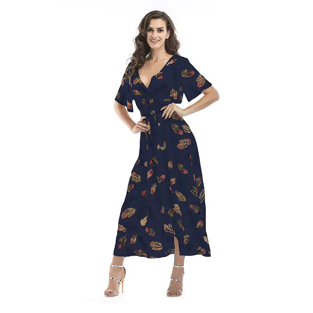 Women's Floral V-Neck Maxi Dress
