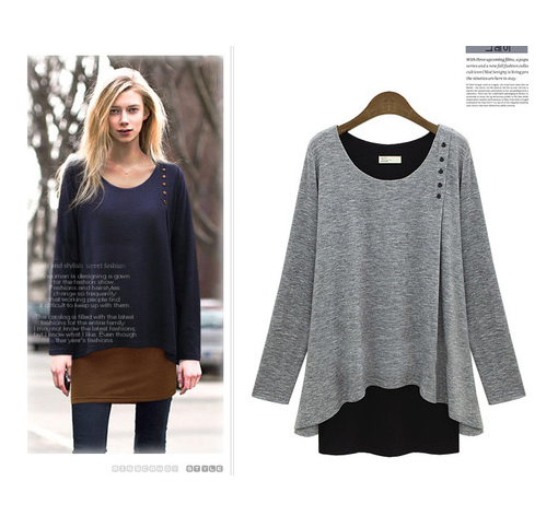 Plus Size Women's Long Sleeve Layered T-Shirt Set
