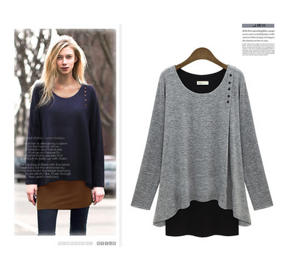 Plus Size Women's Long Sleeve Layered T-Shirt Set