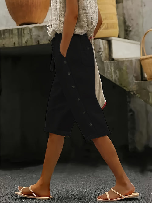 Plus Size Women's Casual Button Pants with Pockets