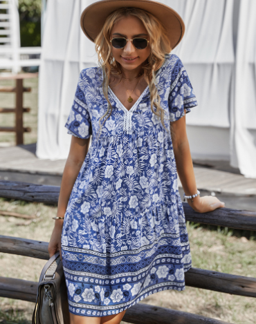 Plus Size Floral Print Tie Back Dolman Sleeve Dress