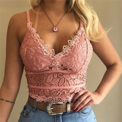 Elegant Women's V-Neck Lace Sleeveless Casual Top