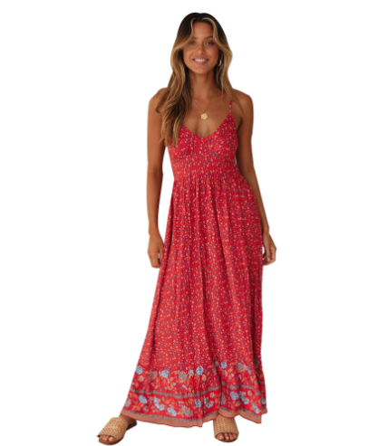 Vintage Floral Sleeveless Ruffle Neck Cotton Dress