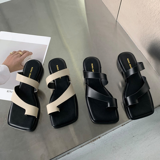 High-Heeled Black Leather Sandals with Asymmetric Belt
